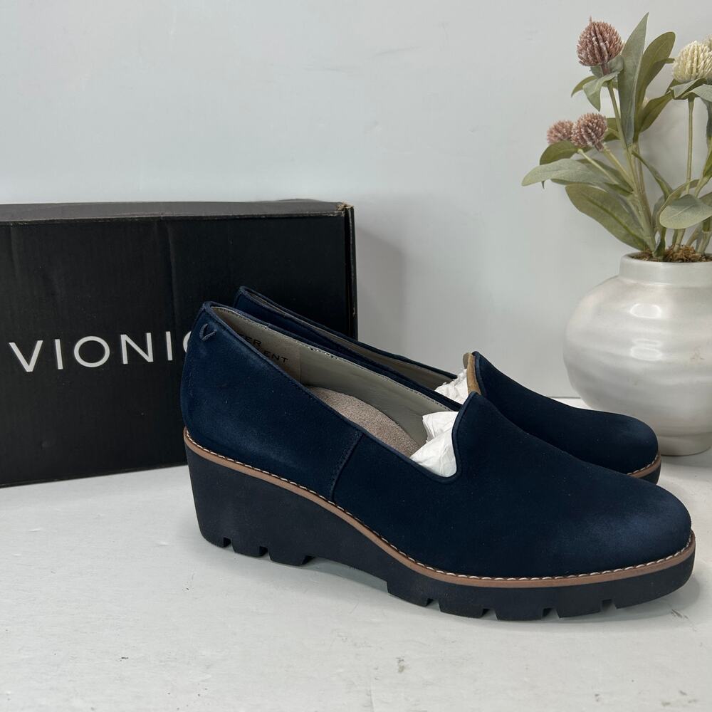Vionic Willa Wedge Loafers Suede Slip On Black Women's 8M Water Repellent